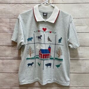 VINTAGE SCREEN STARS FARM PRINT TSHIRT IN GRAY